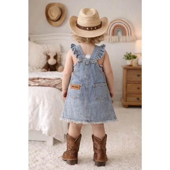 Shea Baby Western Cowgirl Denim Overall Dress 12-18M Horse Embroidery Boutique - Picture 7 of 10